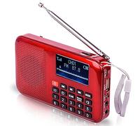 Portable FM Digital Radio Handheld, Headphone-out, AUX-in, USB U Disk/TF Card Playback, LED Emergency Light, Batteries or Mains Powered(Red)