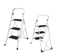 Portable Foldable 3 Step Steel Ladder - Anti Slip Feet - Heavy Duty Step Stool - 150KG Max Capacity - Safety Folding Design - 3 Step Ladder Ideal for Home/Kitchen/Garage