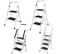 Portable Foldable 4 Step Steel Ladder - Anti Slip Feet - Heavy Duty Step Stool - 150KG Max Capacity - Safety Folding Design - 4 Step Ladder Ideal for Home/Kitchen/Garage