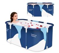 Portable Foldable Bathtub,Foldable Soaking Bathtub for Adults, Freestanding Bathtubs, Hot Bath Tub, Ice Bath, Family Bathroom SPA Tub 47.2x19.7x21.7inch (Milk)