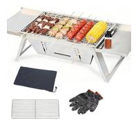 Portable Foldable BBQ Grill, 201 Stainless Steel Outdoor Camping Charcoal Barbecue Grill, Small Foldable Tabletop Smoker for Garden Beach Lawn Picnic Travel