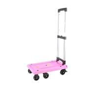Portable Foldable Cargo Cart Small Trolley for Home Use Heavy-Duty Platform Trailer Pink Large Capacity Lightweight Hand Truck for Easy Transport
