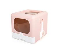 Portable Foldable Cat Litter Box, Large Fully Enclosed Cat Potty Toilet with Drawer Type Tray, Front Entry Top Exit Easy Clean with Lid Litter Scoop (Pink)
