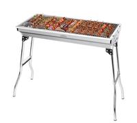 Portable foldable charcoal BBQ grill made from durable stainless steel. Ideal for garden parties, camping, picnics and outdoor cooking. Easy to set up with vents for even heat and smoky flavour.