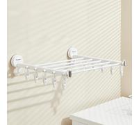 Portable Foldable Clothes Hanger with 10 Hooks Suction Cup Towel Rack Travel Laundry Drying Rack for Indoor & Outdoor Use White