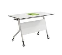 Portable Foldable Conference Table with Wheels Flip Top Design Easy Storage Training Desk Ideal for Office & Classroom Use White 140x60cm