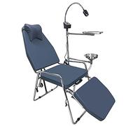Portable Foldable Dental Chair with Stainless Steel Frame Microfiber Leather Instrument Tray and Light