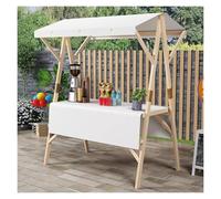 Portable Foldable Food Cart with Wheels, Wooden Market Stall Display Stand, Mobile Lemonade Stand with Canopy for Outdoor Events & Vendors