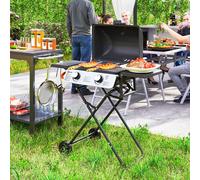 Outsunny Foldable Gas BBQ with Side Tables, 2 Burner Portable Gas Barbecue Grill with Thermometer Lid Grease Tray Wheels, Folding Trolley for Garden Party Camping Picnic Outdoor Cooking, 5.6KW, Black