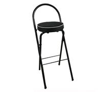 Portable Foldable High Bar Stool with Backrest & Footrest, Adjustable Height 65-75cm, Cushioned Seat for Kitchen, Garden, Outdoor Seating