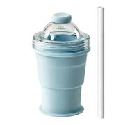 Portable Foldable Ice Hockey Cup | 2-in-1 Collapsi-ble Silicone Cup with Large Ice Ball Maker | Leakproof Travel Folding ICES Ball Cups with Straw & Lid | Reusable Iced Coffee Cups for Cold Drinks