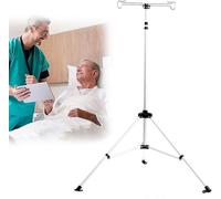 Portable Foldable IV Pole, Aluminum Height Adjustable Dialysis Bag Holder with 2 Hooks, Tripod IV Pole Holder for Home Care, Hospitals, Clinics and Travel