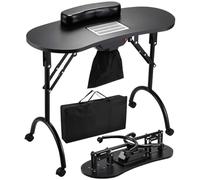 Portable Foldable Manicure TableProfessal Nail Deskwith 4 Lockable Wheels Client Wrist Pad & Free Carrying BagIdeal for Home Travel & Salon Use Black