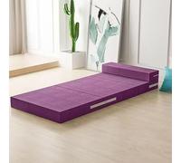 Portable Foldable Mattress Set with Headboard & Pillow 4Piece Travel Guest Bed Washable Cover for Camping Car Home Use Purple 180x60x5cm