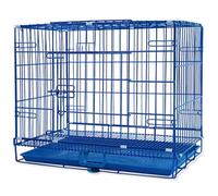 Portable Foldable Metal Wire Pet Cage with Tray, Ideal for Indoor Cats, Kittens, Puppies, Rabbits, and Guinea Pigs - Easy Carry Handle Included(Blue,76x47x57cm)