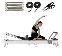 Portable Foldable Pilates Reformer At-home Pilates Equipment with Dual Resistance Springs and Cords, Jump Board (Black 217x68x65cm)