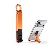 Portable Foldable Pocket Phone Stand with Keychain for Desk Travel Mini, Adjustable Kickstand, Lightweight, Slim Compact for Office, Plane, for iPhone and Smartphones Under 8 Inches (Orange)