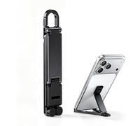 Portable Foldable Pocket Phone Stand with Keychain for Desk Travel Mini, Adjustable Kickstand, Lightweight, Slim Compact for Office, Plane, for iPhone and Smartphones Under 8 Inches (Black)