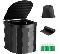 Portable Foldable Travel Toilet with 12 Packs of Waste Solidifier & 20 Disposable Clean-Up Bags - Compact, Lightweight, and Hygienic Solution for Camping, Hiking, and Emergency Use(Black)