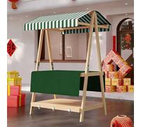 Portable Foldable Vending Cart with Canopy - Double-Tier Display Trolley Easy to Carry for Markets & Street Food Dark Green 140cm / 55in Ideal for Outdoor Events