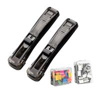 Portable Folder Stapler - 2 Pack Clear Hand Dispensers | Includes 100 Reusable Silver & Colored Folders | Clip Dispenser - Exam Papers Officer Classroom