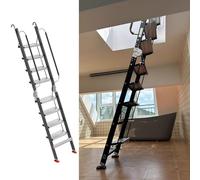 Portable Folding Attic Ladder with Handrails and Anti-slip Steps, Adjustable for Loft Access