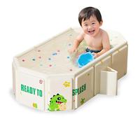 Portable Folding Baby Bath Tub, Foldable Bathtub with 5 Balls 4 Ducks, Large Toddler Bath with Drain Plug for Ages 0-8, White