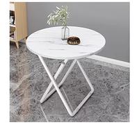 Portable Folding Balcony Round Table - Small 60cm Metal Bracket Dining Table with Marble Top - Ideal for Kitchen Coffee Outdoor Use - Space-Saving Design