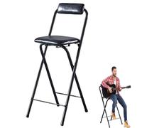 Portable Folding Bar Chair with Padded Backrest, Adjustable Counter Height, Collapsible Tall Stool for Kitchen Island, Café, Dining Room - Black, Space-Saving Design