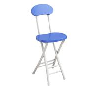 Portable Folding Bar Stool 18-Inch High Chair with Backrest Round Collapsible Counter Stool for Adults - Ideal for Kitchen Camping Outdoor (Blue)