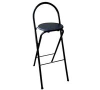 Portable Folding Bar Stool 24" High Back Chair for Kitchen Picnic Garden Outdoor Party - Round Seat Black Color Compact Design Lightweight and Easy to Store