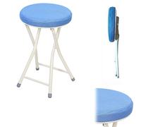 Portable Folding Bar Stool - Round Kitchen Chair 50cm, Backless Breakfast Stool, Ideal for Camping, Dining, and Outdoor Use - Blue Color