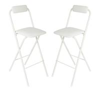Portable Folding Bar Stool Set 2 Pcs High Chairs with Backrest Adjustable Height 20" 32" Ideal for Kitchen Garden Cafe White (22In/55cm)