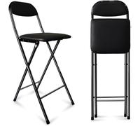 Portable Folding Bar Stool with Backrest and Footrest Padded High Chair for Dorm Office Home - Black 70cmVersatile and SpaceSaving Design