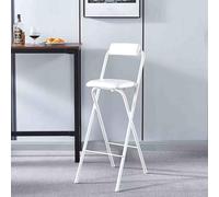 Portable Folding Bar Stool with Backrest Comfortable High Round Padded Chair for Kitchen and Game Room Easy to Store White