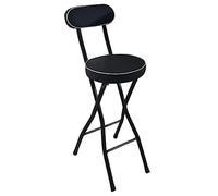 Portable Folding Bar Stool with Backrest & Footrest Compact Round Padded Seat 65cm Height Ideal for Kitchen & Dining Black - Space-Saving Design