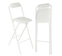 Portable Folding Bar Stool with Backrest Leather Padded Counter Height Chair Outdoor Camping & Kitchen Use Stylish round Cstool for Adults (Black Leather Pad-60Cm/23.6Inch/White Leather Pad/60Cm/23.6I