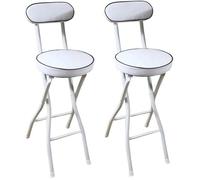 Portable Folding Bar Stool with Backrest | Padded Kitchen High Chair | Adjustable 26/28/30 inch Counter Height | Ideal for Outdoor Breakfast and Shop Use (White)