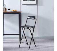 Portable Folding Bar Stool with Backrest table Round Padded Chair for Kitchen Breakfast Game Room - 24in Height Black Space-Saving Design