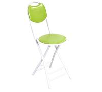 Portable Folding Bar Stool with Padded Seat & Backrest, 45cm Round Kitchen Chair for Adults, Lightweight Camping & Office Stool with Handle - Green Color