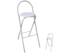 Portable Folding Bar Stool with Steel Backrest and Cushion Collapsible High Bar Chairs for Kitchen White 70cm/28inchComfortable and Stylish Seating Solution