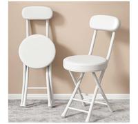 Portable Folding Bar Stools with Leather Cushions Round Padded Breakfast Chairs for Kitchen Dining & OfficeBrown & White Table Set