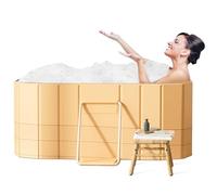 Portable Folding Bathtub, Large Space Adult Bathtub with Extra Thickness for Family Use, PVC Hard Plastic Material, Non-Slip Design, Foldable & Easy Setup for Indoor & Outdoor Relaxation Yellow 120 cm