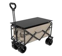 Portable Folding Beach Cart with Adjustable Handle All-Terrain Wheels Cup Holder Ideal for Garden Camping and Dog Stroller (Khaki A)