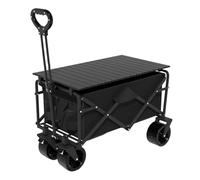 Portable Folding Beach & Garden Cart with Table Adjustable Handle All-Terrain Wheels Dog Stroller & Cup Holder - Model A Black - Ideal for Camping & Outdoor Use