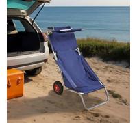 Portable Folding Beach Trolley with Wheels Blue Aluminium Tube and Oxford Fabric, 80 kg Load Capacity, Dimensions 65 x 95 x 93 cm, Practical Transport Trolley for Beach, Picnic and Outdoor Use