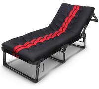 Portable Folding Bed Chair Adjustable Multifunctional Lounger with Removable Cushion for Adults - Ideal for Camping Office Naps Beach & Outdoor Use (Black/Red)