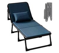 Portable Folding Bed for Adults - 6 Adjustable Backrests Cotton & Linen Foldable Guest Bed for Camping Home Office Naps Hospital Care 220kg Capacity (Blue 180x56x30cm)