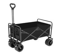 Portable Folding Camping Cart Outdoor Beach Trolley with Easy Pull Rod Versatile Camper Trailer for Travel Heavy-Duty Black Utility Cart for Beach Park and Camping
