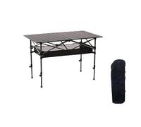 Portable Folding Camping Table with Adjustable Height, Aluminum Outdoor Table with Storage Space, Includes Carry Bag, Ideal for Picnics, BBQs, Beaches - Black, 95cm
